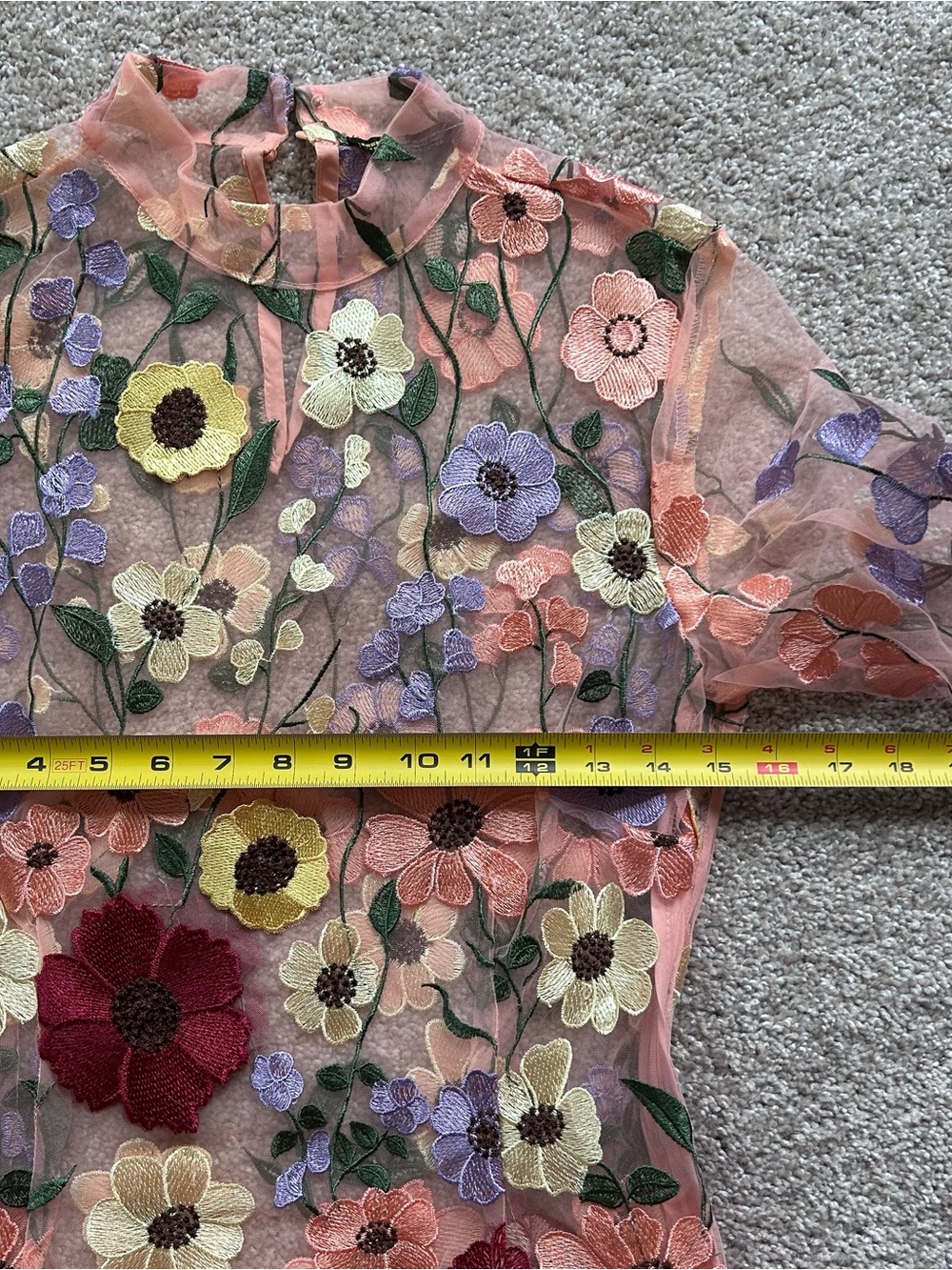 Finesse Floral Mesh Dress M Taylor Swift Inspired Grammy Look Embroidered Sheer - Picture 7 of 14